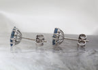 14K White Gold Aquamarine and Diamond Floral Cluster Stud Earrings