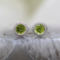 14K White Gold Peridot and Diamond Halo Stud Earrings