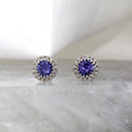 14K White Gold Tanzanite and Diamond Halo Style Stud earrings