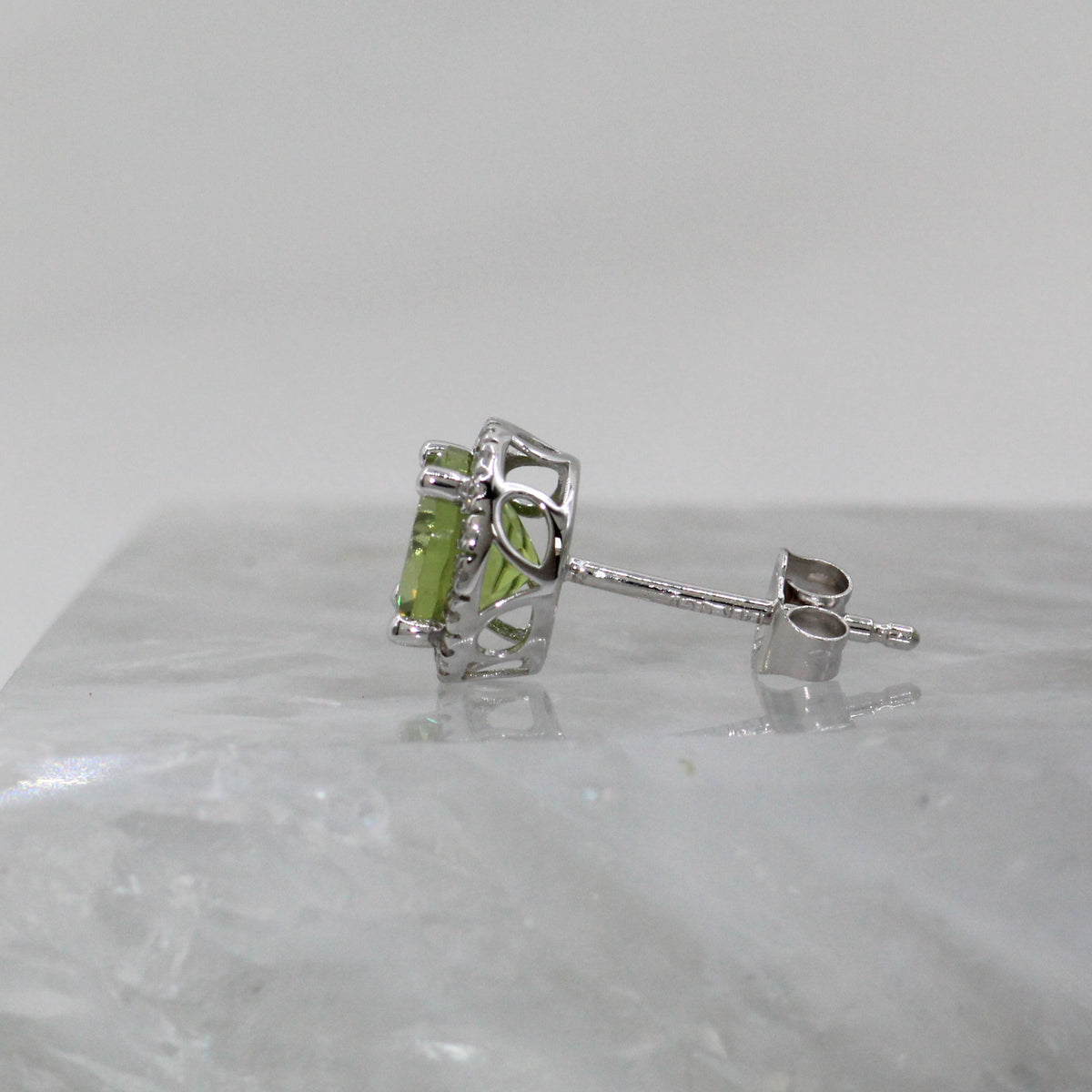14K White Gold Peridot and Diamond Halo Style Stud Earrings