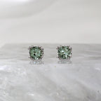 14K White Gold Green Tourmaline Double Prong Stud Earring