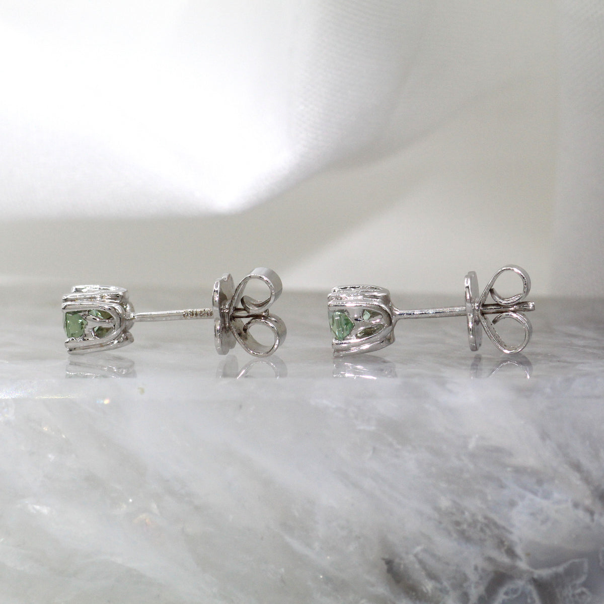 14K White Gold Green Tourmaline Double Prong Stud Earring