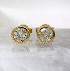 14K Yellow Gold Bezel Set Natural Diamond Stud Earrings
