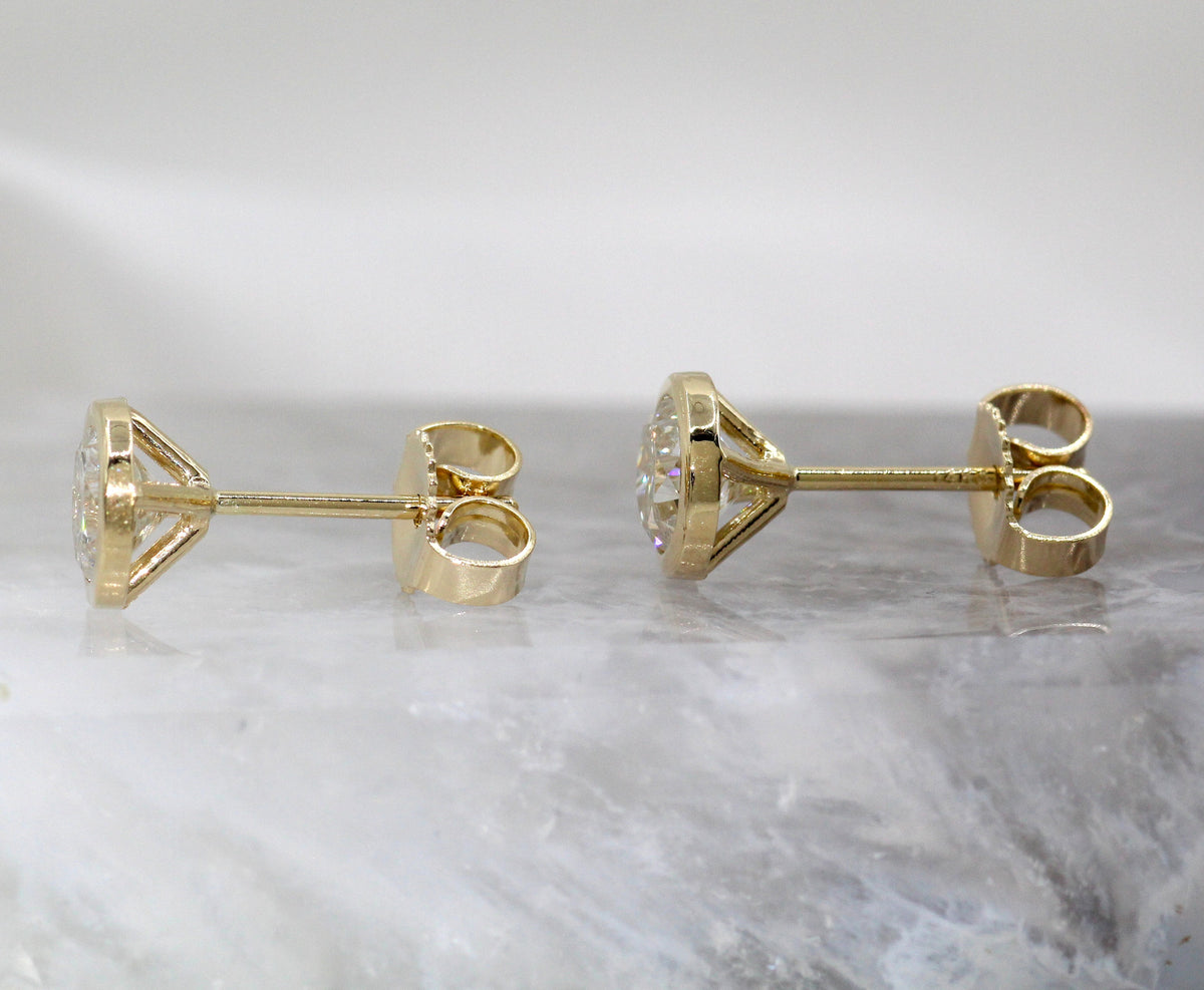 14K Yellow Gold Bezel Set Natural Diamond Stud Earrings