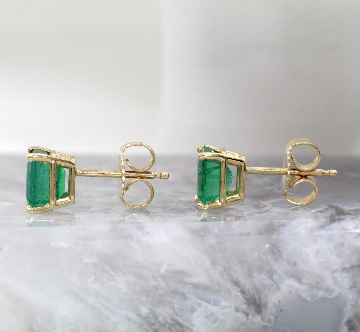 14K Yellow Gold Emerald Stud Earrings