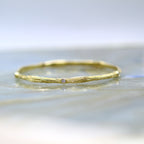 14K Yellow Gold and Diamond Wood Grain Textured Solid Bangle Bracelet