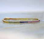 14K Yellow Gold Rainbow Sapphire Tennis Bracelet