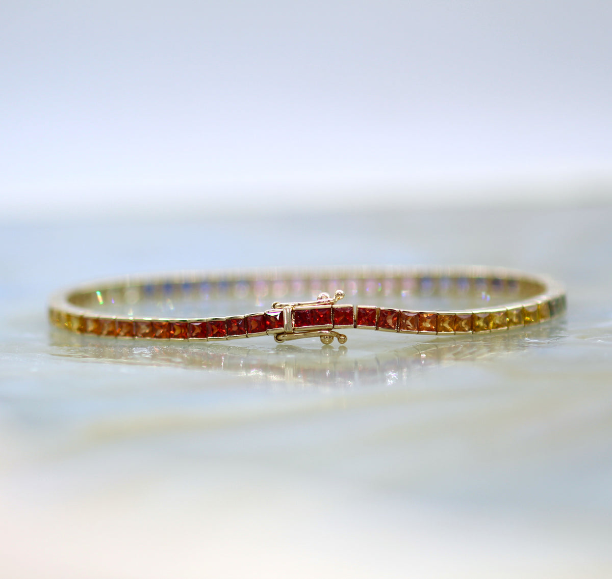 14K Yellow Gold Rainbow Sapphire Tennis Bracelet