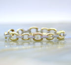 18K Two Tone Textured Chain Link Tennis Style Diamond Accented Bracelet