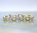 18K Two Tone Textured Chain Link Tennis Style Diamond Accented Bracelet