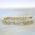 14K Two Tone Gold Retro Diamond Accented Fancy Link Tennis Bracelet