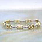 14K Two Tone Gold Retro Diamond Accented Fancy Link Tennis Bracelet