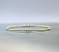 14K Yellow Gold Beaded Three Stone Diamond Flex Bangle Bracelet