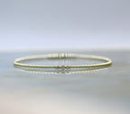 14K Yellow Gold Beaded Three Stone Diamond Flex Bangle Bracelet
