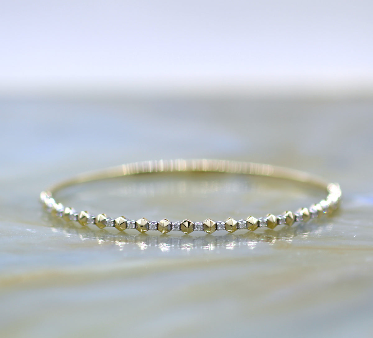 14K Two Tone Gold Geometric Diamond Flex Bangle Bracelet