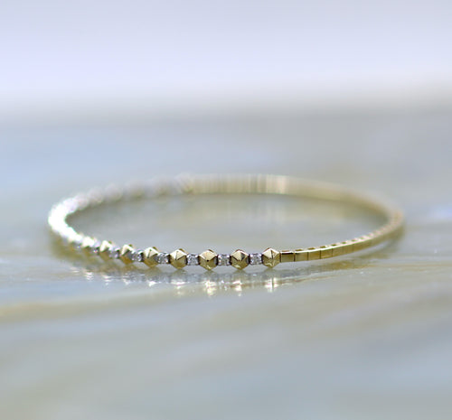 14K Two Tone Gold Geometric Diamond Flex Bangle Bracelet