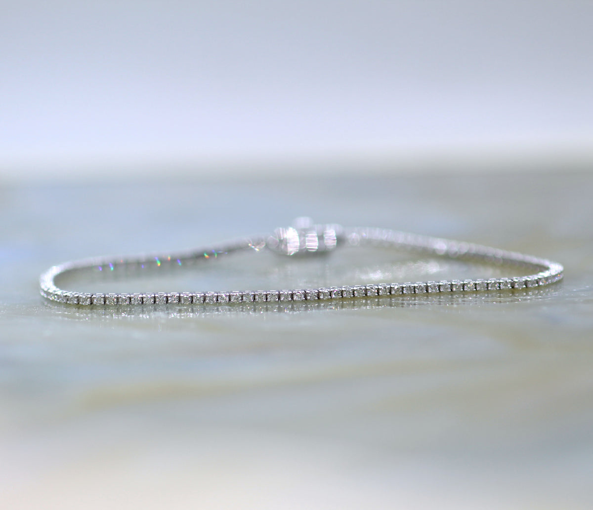 14K White Gold Dainty Diamond Tennis Bracelet