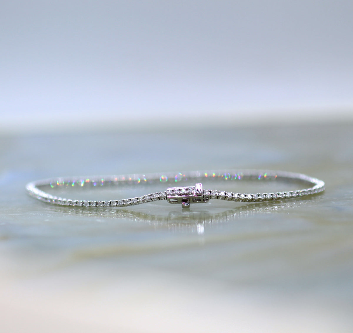 14K White Gold Dainty Diamond Tennis Bracelet