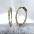 14K Yellow Gold Diamond In and Out Oval Hoop Earrings