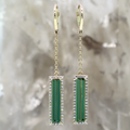 14K Yellow Gold Modern Green Tourmaline and Diamond Rectangular Halo Dangle Earrings
