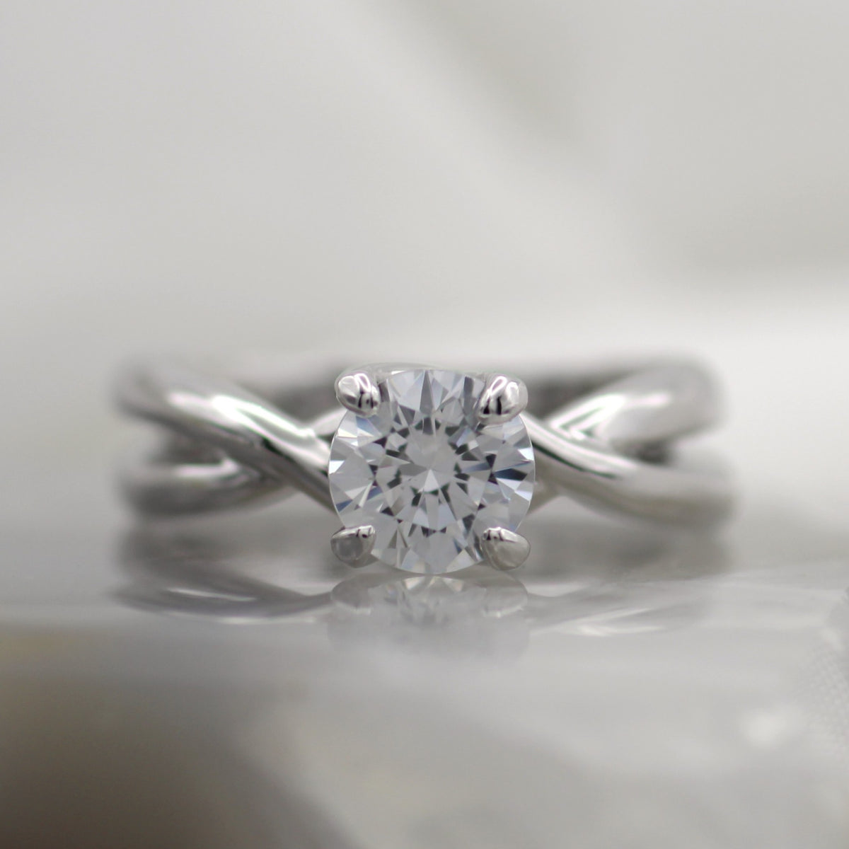 14K White Gold Solitaire Twist Engagement Ring