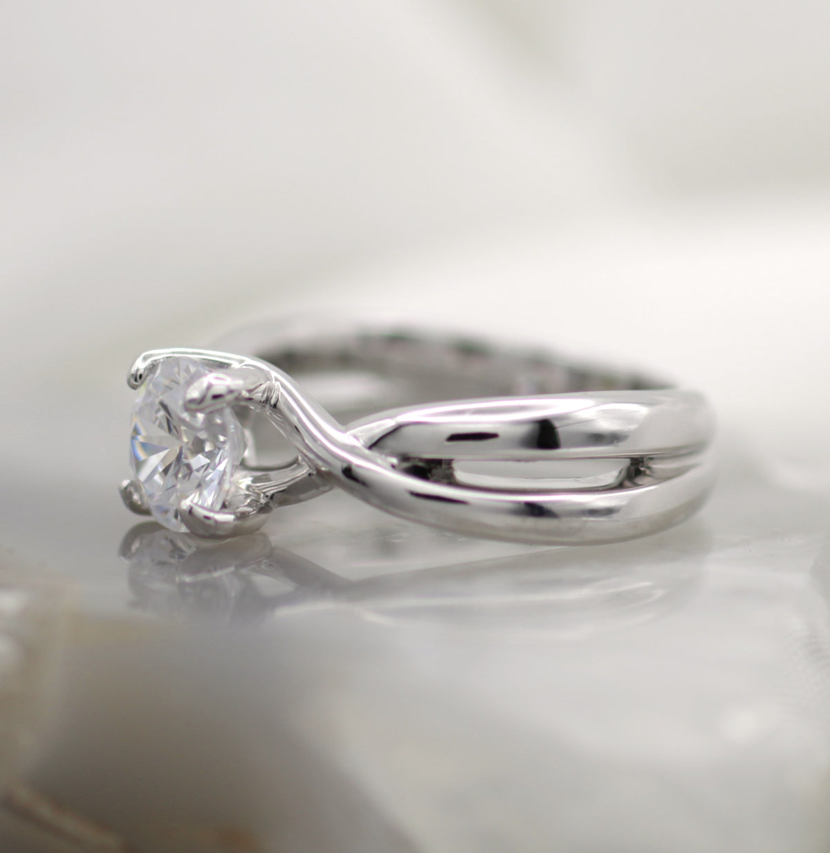 14K White Gold Solitaire Twist Engagement Ring