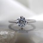 18K White Gold Diamond Accented Compass Prong Crown Engagement Ring