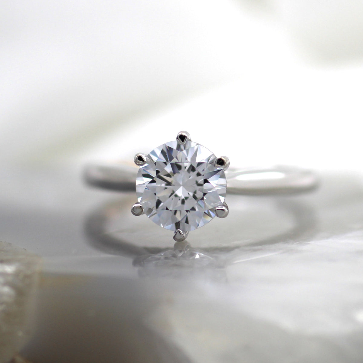 14K White and Rose Gold 6 Prong Diamond Accented Gallery Solitaire Engagement Ring