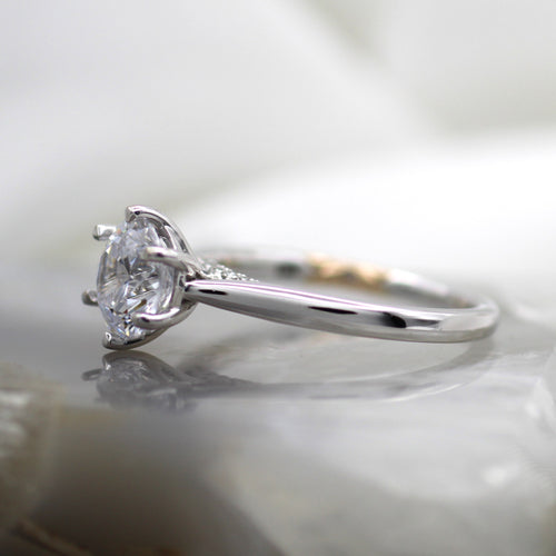 14K White and Rose Gold 6 Prong Diamond Accented Gallery Solitaire Engagement Ring
