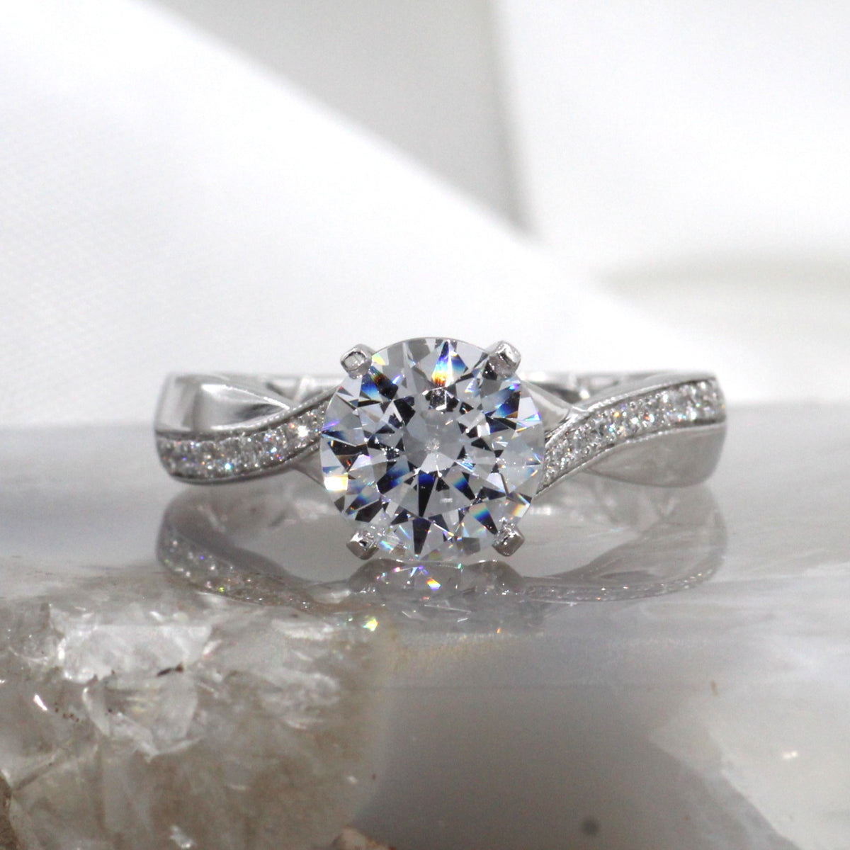 18K White Gold Diamond Pave Twist Engagement Ring