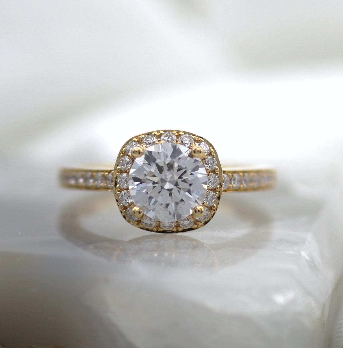18K Rose Gold Cushion Halo w/Round Center Engagement Ring
