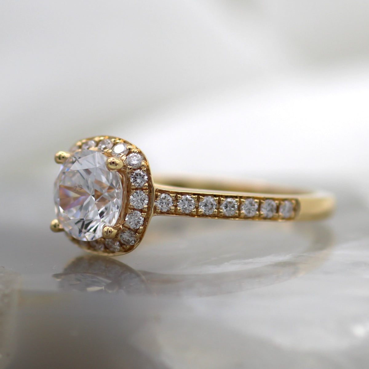 18K Rose Gold Cushion Halo w/Round Center Engagement Ring