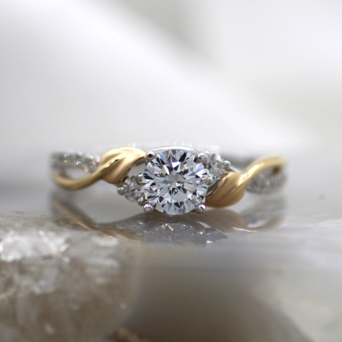 14K Rose and White Gold Diamond Accented Nature-Inspired Twist Engagement Ring
