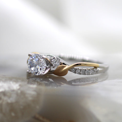 14K Rose and White Gold Diamond Accented Nature-Inspired Twist Engagement Ring