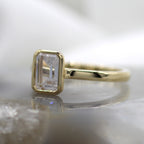 14K Yellow Gold Emerald Cut Bezel Solitaire Engagement Ring