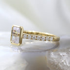 14K Yellow Gold Emerald Cut Bezel Set Diamond Accent Pave Engagement Ring