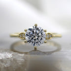 14K Yellow Gold Mil Grain and Diamond Accented Engagement Ring