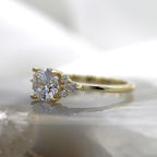 14K Yellow Gold Diamond Accented Side Cluster Engagement Ring