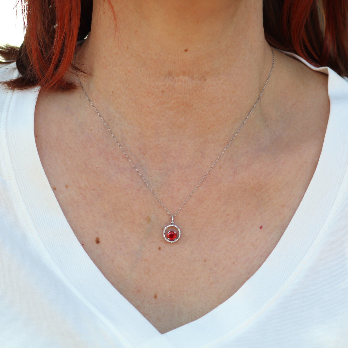 14K White Gold Floating Halo Orange Sapphire and Diamond Pendant