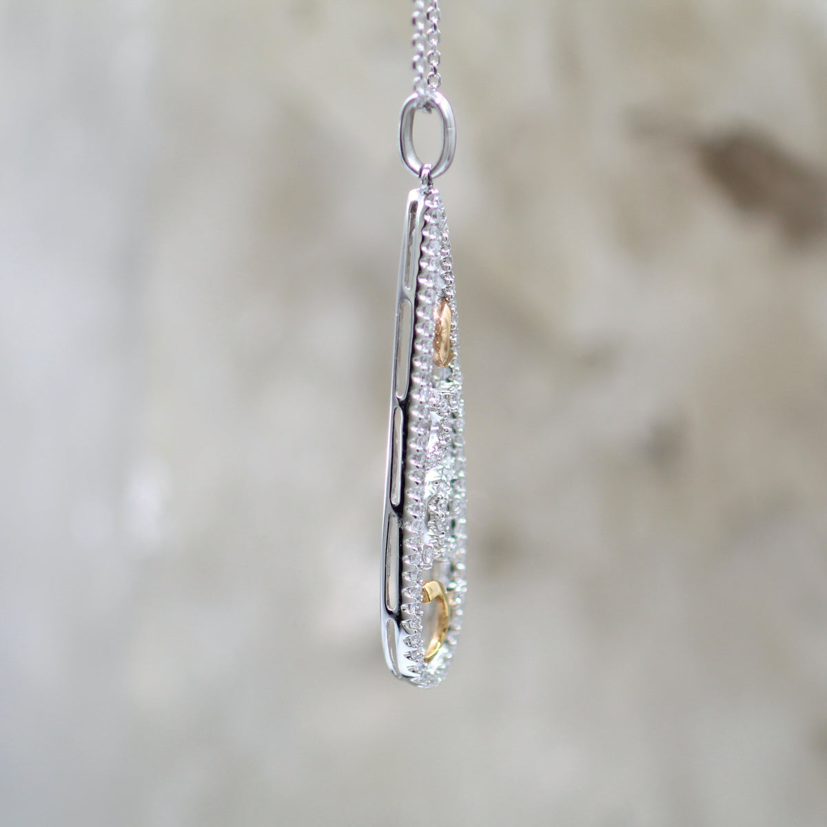18K Two Tone Rose and White and Rose Gold Geometric Modern Diamond Pendant