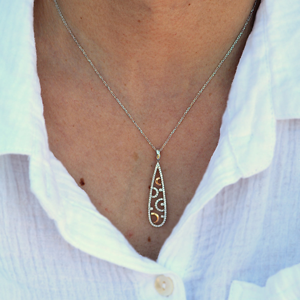 18K Two Tone Rose and White and Rose Gold Geometric Modern Diamond Pendant