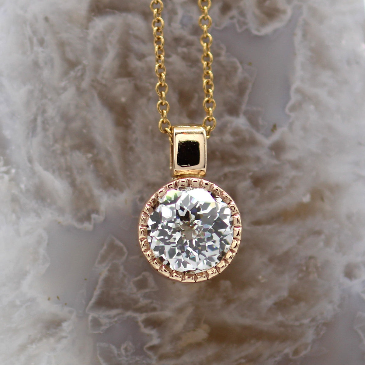 14K Rose Gold 2ct Natural Jubilee Diamond Solitaire Pendant with Chain