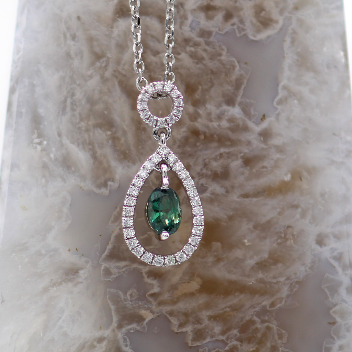 14K White Gold Alexandrite and Diamond Slide Pendant with Chain
