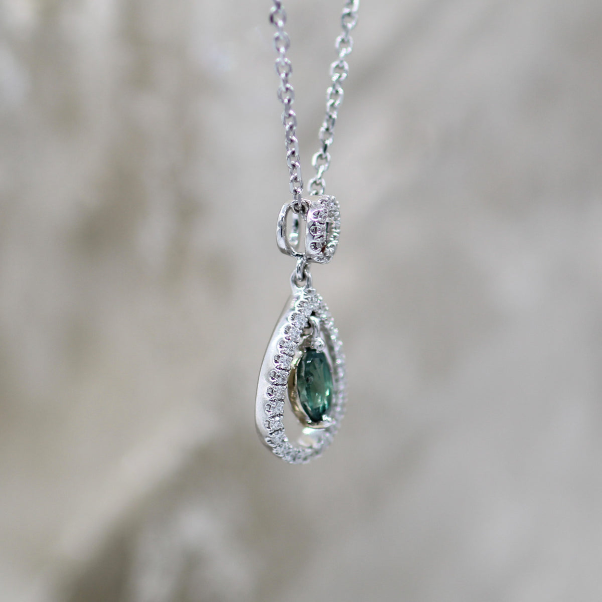 14K White Gold Alexandrite and Diamond Slide Pendant with Chain