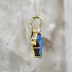 18K Yellow Gold Freeform Asymmetrical Boulder Opal and Diamond Pendant