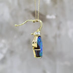 18K Yellow Gold Freeform Asymmetrical Boulder Opal and Diamond Pendant