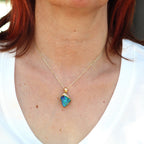 18K Yellow Gold Freeform Asymmetrical Boulder Opal and Diamond Pendant