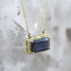 14K Yellow Gold Rustic Labradorite and Salt and Pepper Diamond Necklace