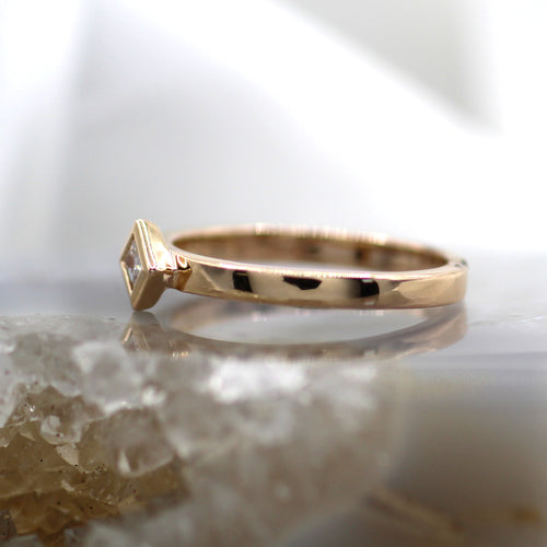14K Rose Gold Bezel Set On-Point Princess Cut Diamond Solitaire Engagement Ring