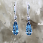 14K White Gold Santa Maria Aquamarine and Diamond Pear Shape Drop Style Lever Back Earrings